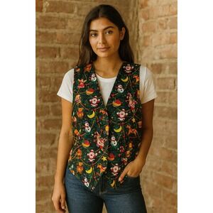 Womens Christmas Vest Holiday Novelty Print Santa Snowman Gingerbread House